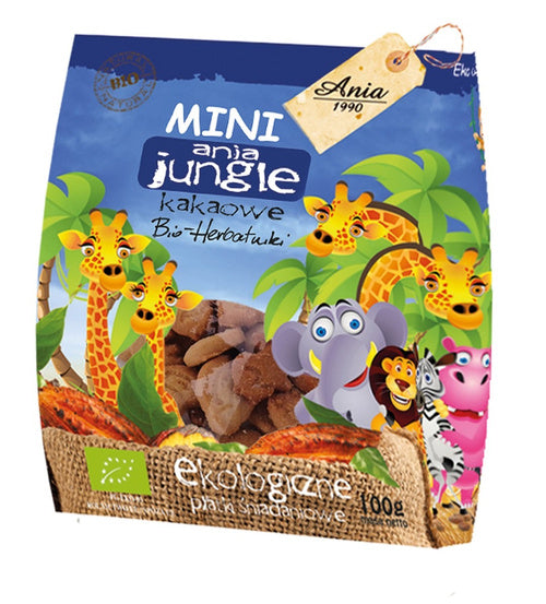 Ciastka herbatniki dla dzieci kakaowe mini jungle 100 g - Bio Ania (EKO)