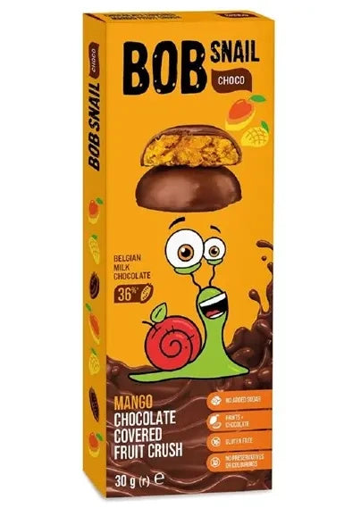 Przekąska bob snail choco mango w mlecznej czekoladzie belgijskiej bezglutenowa 30 g - Bob Snail