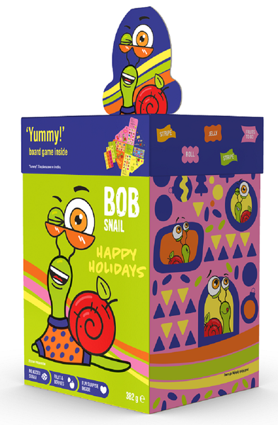Zestaw świąteczny przekąski i galaretki owocowe z zabawką i naklejką bez dodatku cukrów bezglutenowe 382 g - Bob Snail